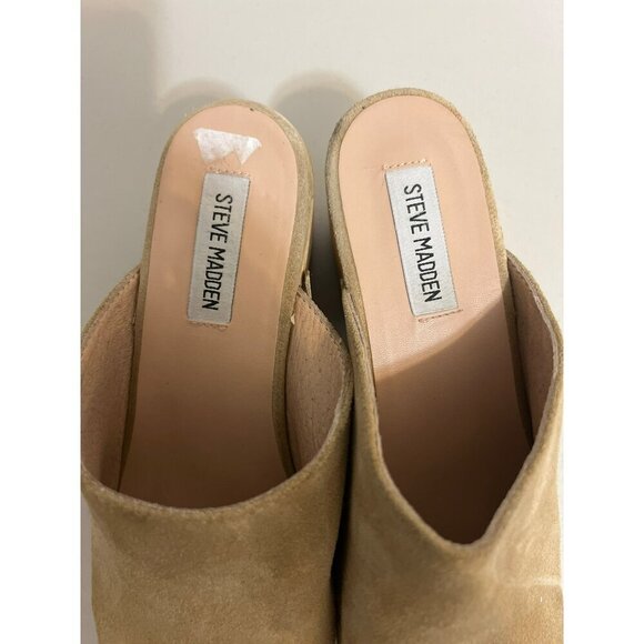 Steve Madden Brooklyn Beige Leather Suede Gold Studded Clog 9M - Picture 3 of 9